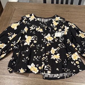 Free People Black and Yellow Floral Top